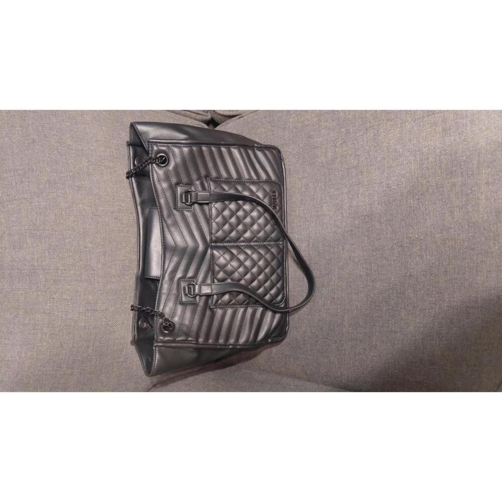 Steve Madden Black Quilted Tote Bag with Chain and Leather Straps